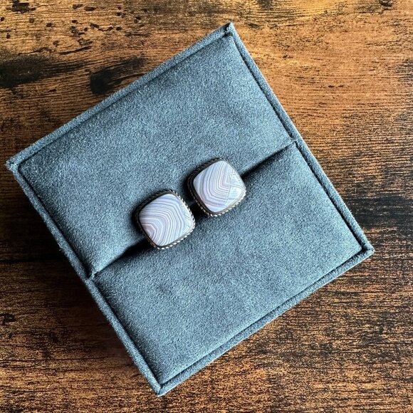 David Yurman Exotic Stone Cufflinks w/ Botswana Agate - RARE - Picture 2 of 16